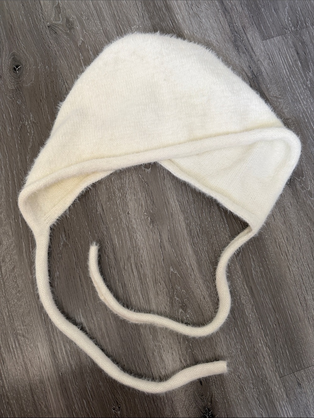 Free People Cream Knit Earflap Tie Hat